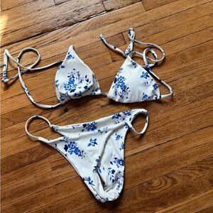Zaful White Bikini with Blue Floral Print